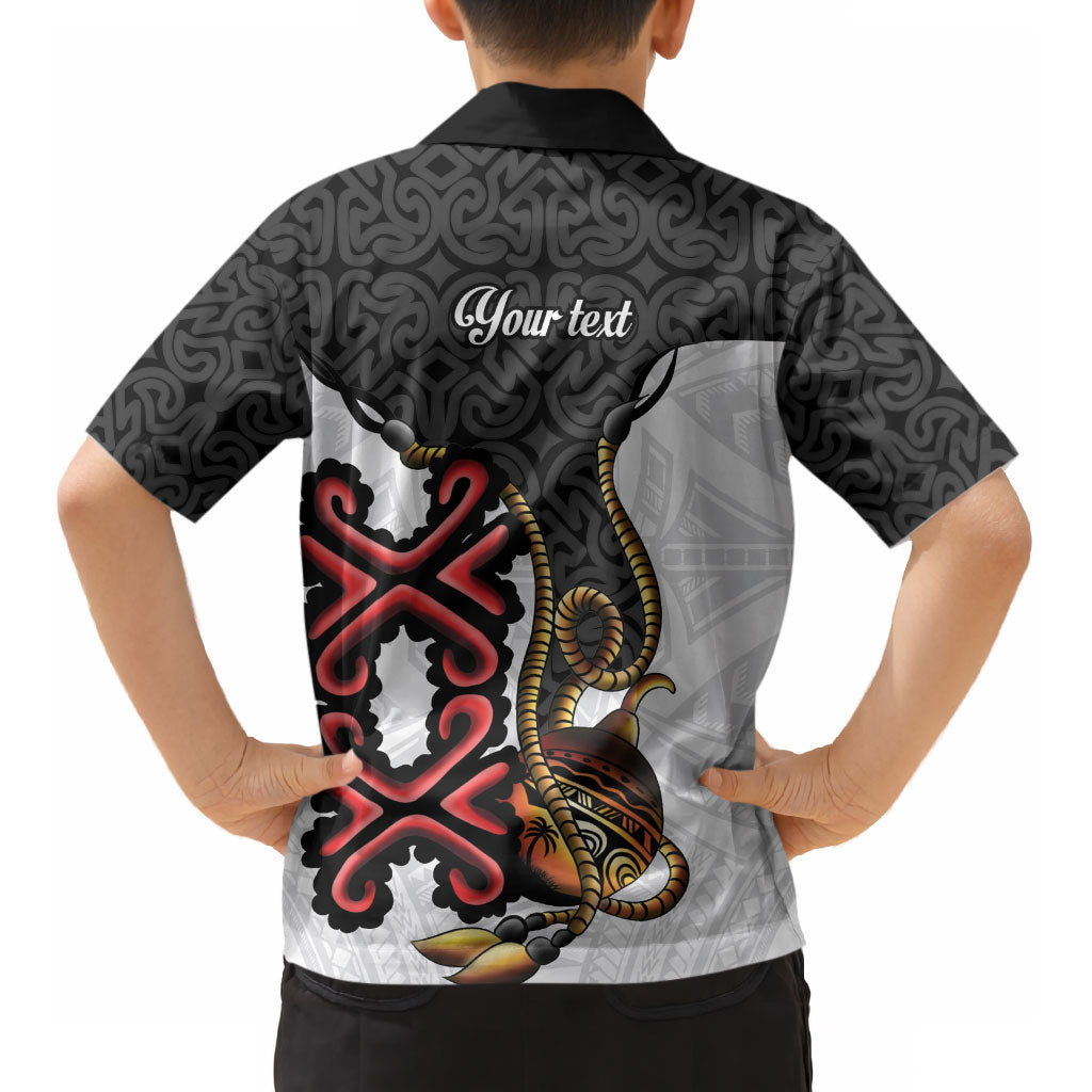 Personalised Papua New Guinea Oro Necklace Kid Hawaiian Shirt Black Melanesia Traditional Pattern LT9 - Polynesian Pride