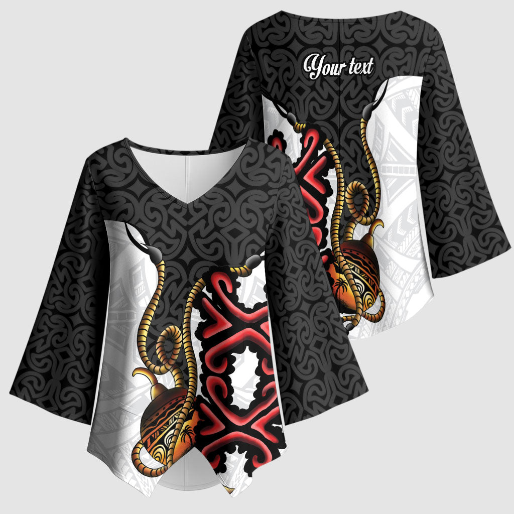 Personalised Papua New Guinea Oro Necklace Kimono Sleeve Blouse Black Melanesia Traditional Pattern LT9 - Polynesian Pride
