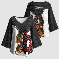 Personalised Papua New Guinea Oro Necklace Kimono Sleeve Blouse Black Melanesia Traditional Pattern LT9 - Polynesian Pride