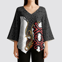 Personalised Papua New Guinea Oro Necklace Kimono Sleeve Blouse Black Melanesia Traditional Pattern LT9 - Polynesian Pride