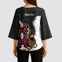 Personalised Papua New Guinea Oro Necklace Kimono Sleeve Blouse Black Melanesia Traditional Pattern LT9 - Polynesian Pride