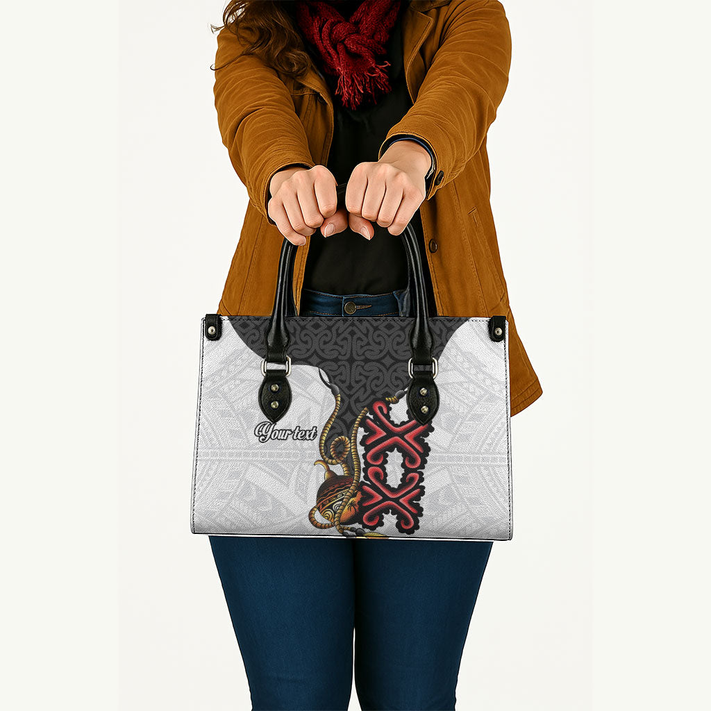 Personalised Papua New Guinea Oro Necklace Leather Bag Black Melanesia Traditional Pattern LT9 - Polynesian Pride