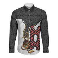 Personalised Papua New Guinea Oro Necklace Long Sleeve Button Shirt Black Melanesia Traditional Pattern LT9 Unisex Black - Polynesian Pride