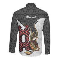 Personalised Papua New Guinea Oro Necklace Long Sleeve Button Shirt Black Melanesia Traditional Pattern LT9 - Polynesian Pride