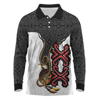 Personalised Papua New Guinea Oro Necklace Long Sleeve Polo Shirt Black Melanesia Traditional Pattern LT9 Black - Polynesian Pride