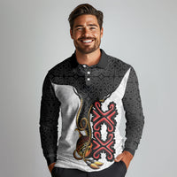Personalised Papua New Guinea Oro Necklace Long Sleeve Polo Shirt Black Melanesia Traditional Pattern LT9 - Polynesian Pride