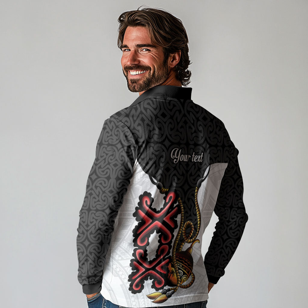 Personalised Papua New Guinea Oro Necklace Long Sleeve Polo Shirt Black Melanesia Traditional Pattern LT9 - Polynesian Pride