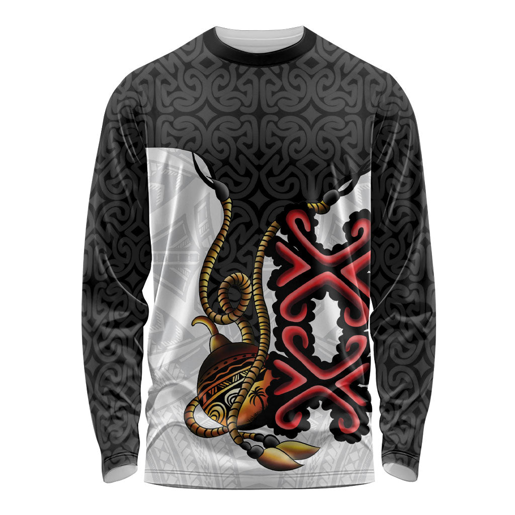 Personalised Papua New Guinea Oro Necklace Long Sleeve Shirt Black Melanesia Traditional Pattern LT9 Unisex Black - Polynesian Pride
