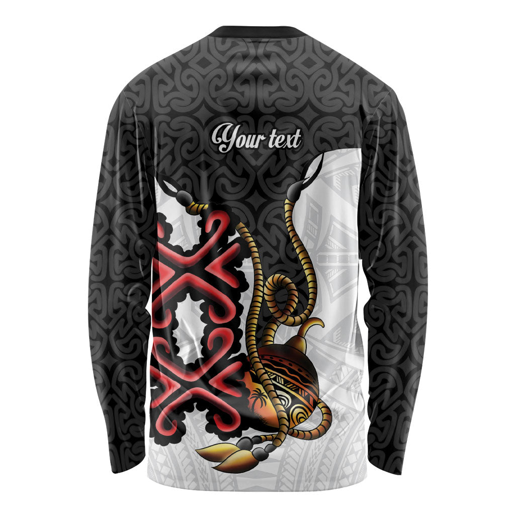 Personalised Papua New Guinea Oro Necklace Long Sleeve Shirt Black Melanesia Traditional Pattern LT9 - Polynesian Pride