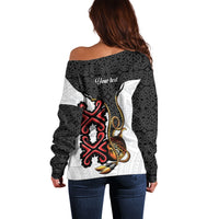 Personalised Papua New Guinea Oro Necklace Off Shoulder Sweater Black Melanesia Traditional Pattern LT9 - Polynesian Pride