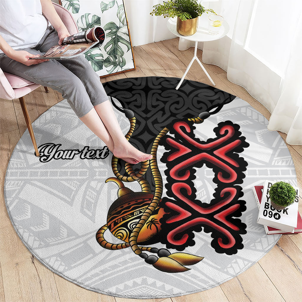 Personalised Papua New Guinea Oro Necklace Round Carpet Black Melanesia Traditional Pattern LT9 - Polynesian Pride