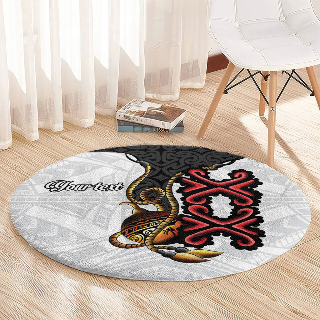 Personalised Papua New Guinea Oro Necklace Round Carpet Black Melanesia Traditional Pattern LT9 - Polynesian Pride