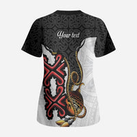 Personalised Papua New Guinea Oro Necklace Scrub Top Black Melanesia Traditional Pattern LT9 - Polynesian Pride