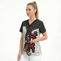 Personalised Papua New Guinea Oro Necklace Scrub Top Black Melanesia Traditional Pattern LT9 - Polynesian Pride