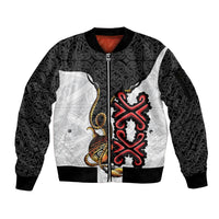 Personalised Papua New Guinea Oro Necklace Sleeve Zip Bomber Jacket Black Melanesia Traditional Pattern LT9 Unisex Black - Polynesian Pride