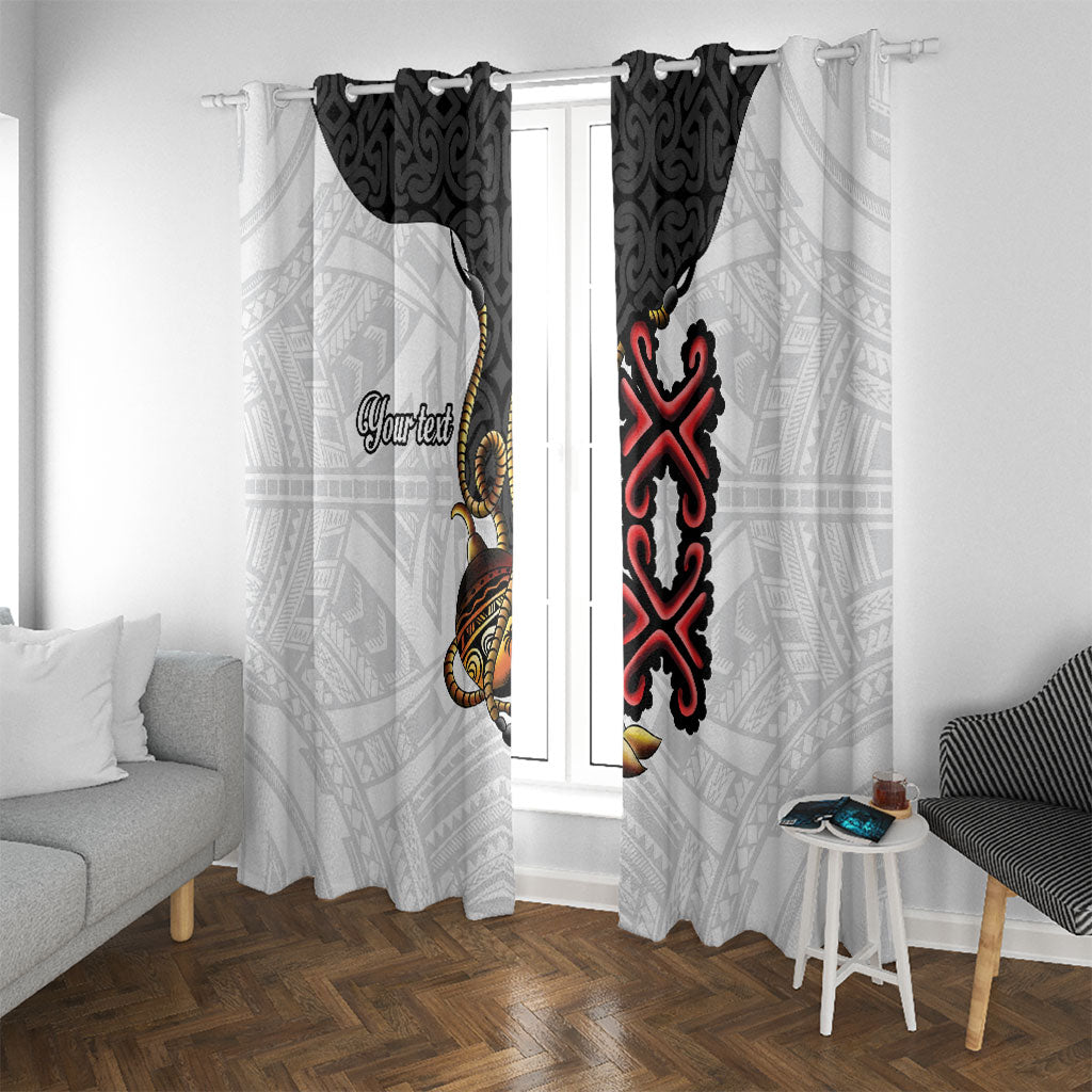 Personalised Papua New Guinea Oro Necklace Window Curtain Black Melanesia Traditional Pattern LT9 With Grommets Black - Polynesian Pride