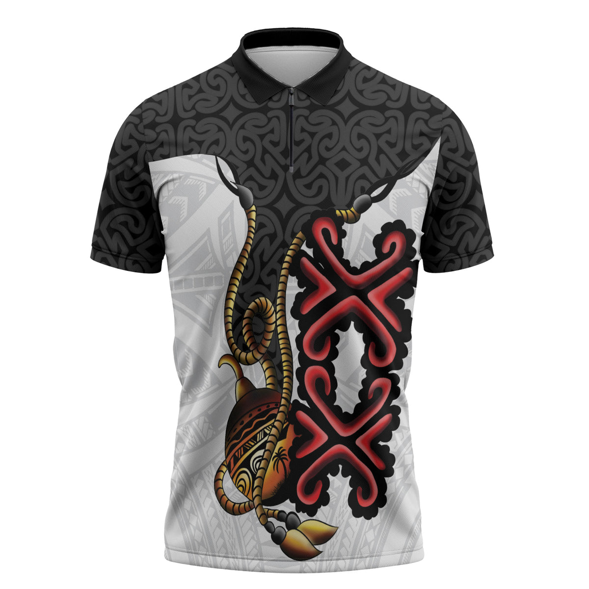 Personalised Papua New Guinea Oro Necklace Zipper Polo Shirt Black Melanesia Traditional Pattern LT9 Black - Polynesian Pride