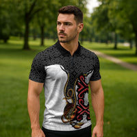 Personalised Papua New Guinea Oro Necklace Zipper Polo Shirt Black Melanesia Traditional Pattern LT9 - Polynesian Pride