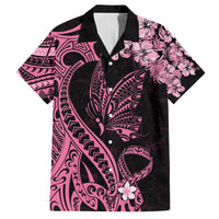 Polynesian Floral Butterfly Family Matching Mermaid Dress and Hawaiian Shirt Breast Cancer Pink Ribbon LT9 Dad's Shirt - Short Sleeve Pink - Polynesian Pride