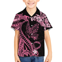 Polynesian Floral Butterfly Family Matching Puletasi Dress and Hawaiian Shirt Breast Cancer Pink Ribbon LT9 Son's Shirt Pink - Polynesian Pride
