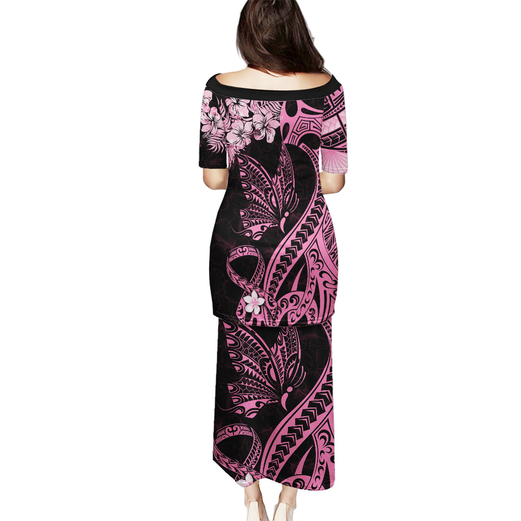 Polynesian Floral Butterfly Puletasi Breast Cancer Pink Ribbon LT9 - Polynesian Pride