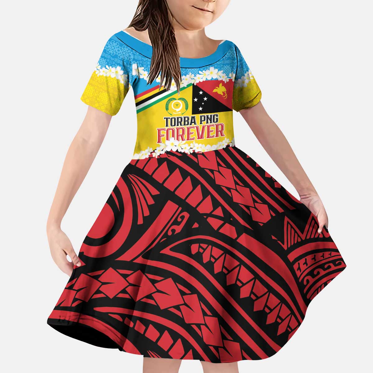 Personalised Torba PNG Forever Kid Short Sleeve Dress Polynesian Sand Art - Polynesian Pride