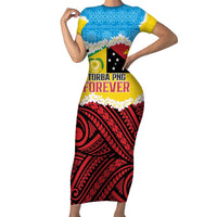 Personalised Torba PNG Forever Short Sleeve Bodycon Dress Polynesian Sand Art LT9 Long Dress Green - Polynesian Pride