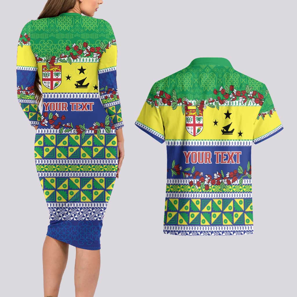 Personalised Malampa Fiji Forever Couples Matching Long Sleeve Bodycon Dress and Hawaiian Shirt Tagimoucia Polynesian Sand Drawing LT9 - Polynesian Pride