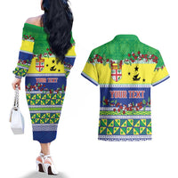 Personalised Malampa Fiji Forever Couples Matching Off The Shoulder Long Sleeve Dress and Hawaiian Shirt Tagimoucia Polynesian Sand Drawing LT9 - Polynesian Pride