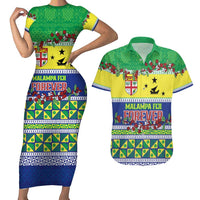 Personalised Malampa Fiji Forever Couples Matching Short Sleeve Bodycon Dress and Hawaiian Shirt Tagimoucia Polynesian Sand Drawing LT9 Yellow - Polynesian Pride