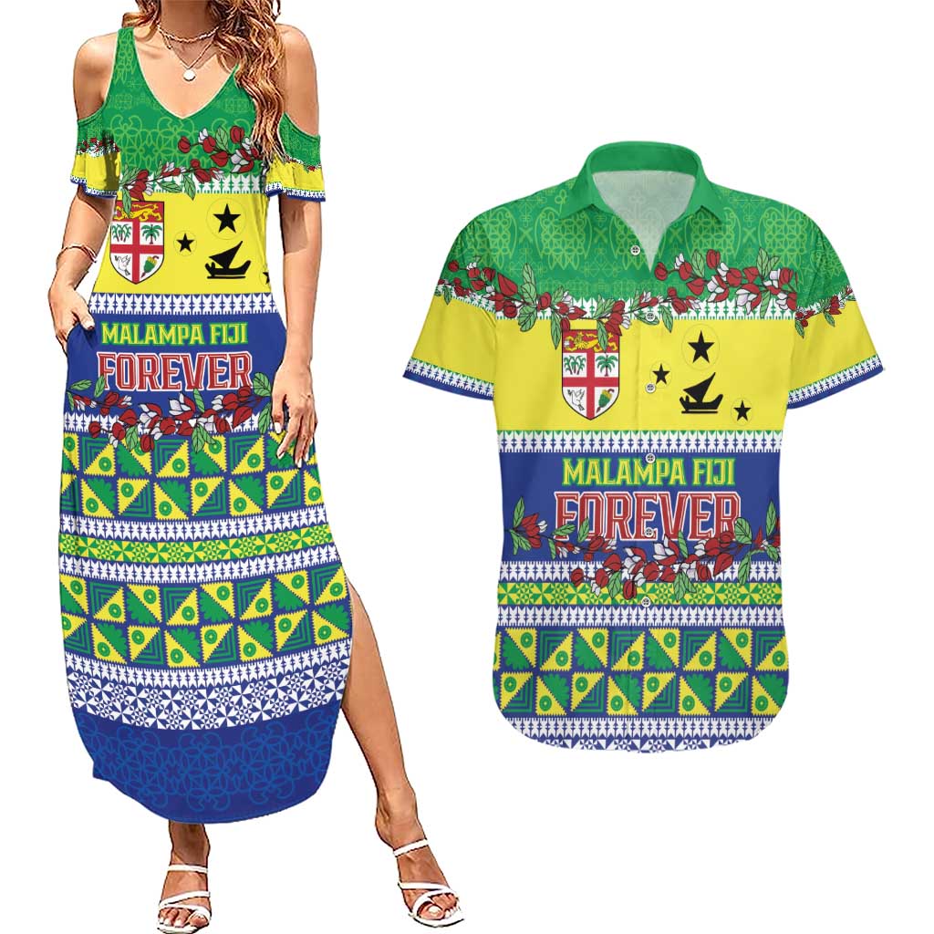 Personalised Malampa Fiji Forever Couples Matching Summer Maxi Dress and Hawaiian Shirt Tagimoucia Polynesian Sand Drawing LT9 Yellow - Polynesian Pride