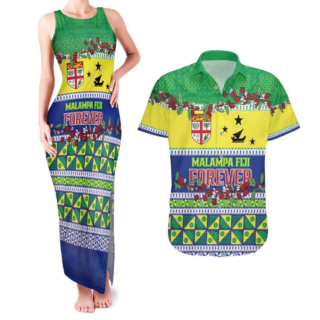 Personalised Malampa Fiji Forever Couples Matching Tank Maxi Dress and Hawaiian Shirt Tagimoucia Polynesian Sand Drawing LT9 Yellow - Polynesian Pride