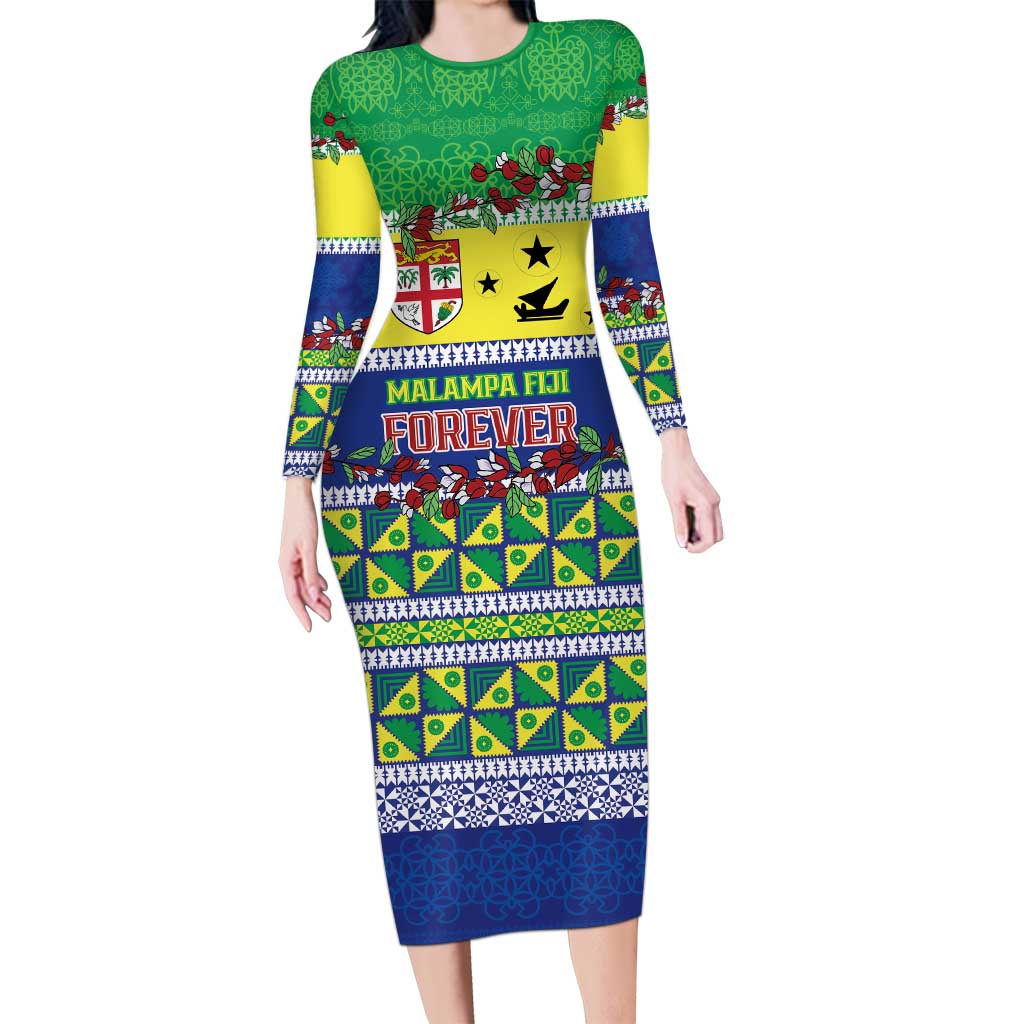 Personalised Malampa Fiji Forever Family Matching Long Sleeve Bodycon Dress and Hawaiian Shirt Tagimoucia Polynesian Sand Drawing LT9 Mom's Dress Yellow - Polynesian Pride