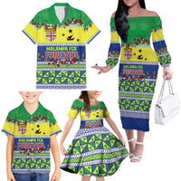 Personalised Malampa Fiji Forever Family Matching Off The Shoulder Long Sleeve Dress and Hawaiian Shirt Tagimoucia Polynesian Sand Drawing LT9 - Polynesian Pride
