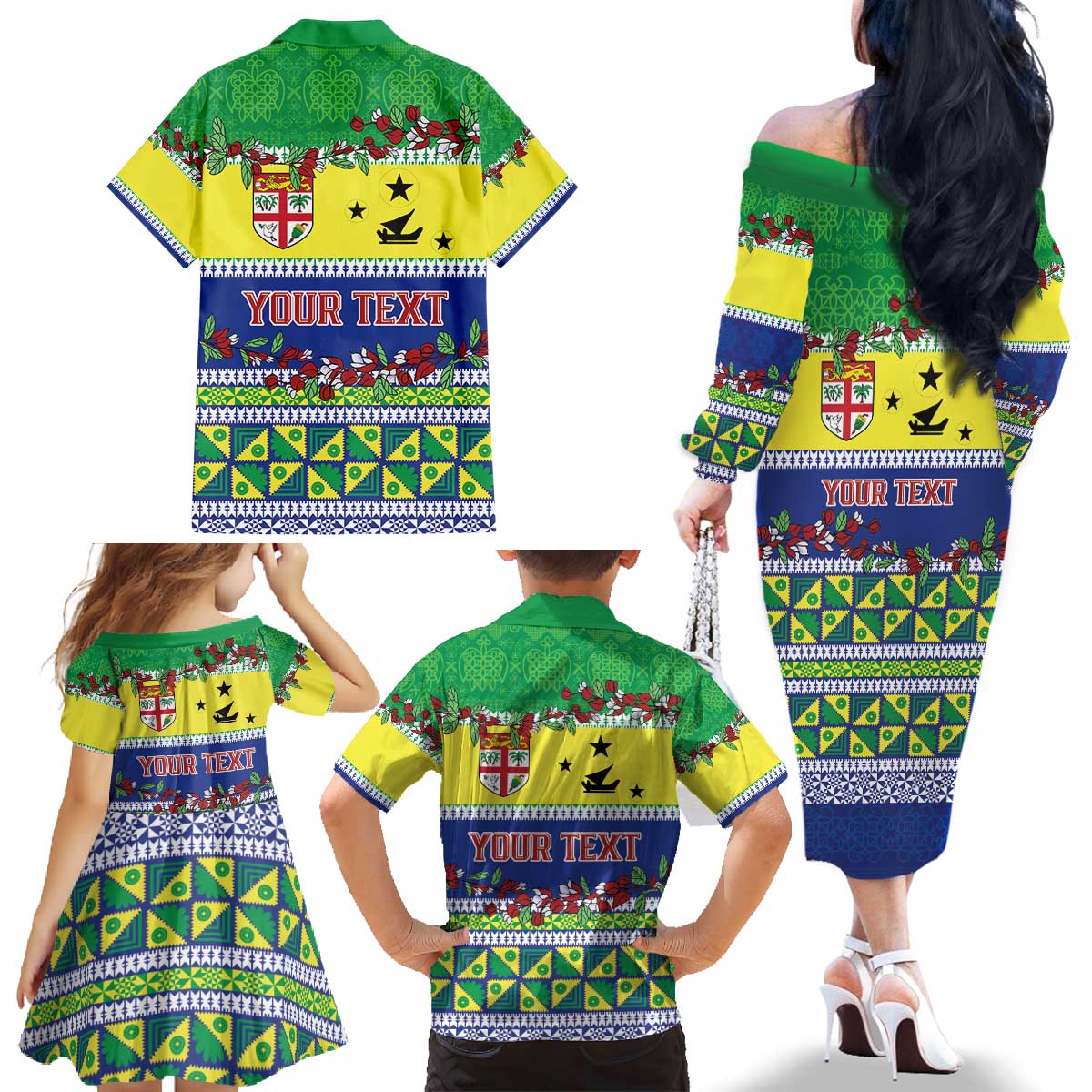 Personalised Malampa Fiji Forever Family Matching Off The Shoulder Long Sleeve Dress and Hawaiian Shirt Tagimoucia Polynesian Sand Drawing LT9 - Polynesian Pride