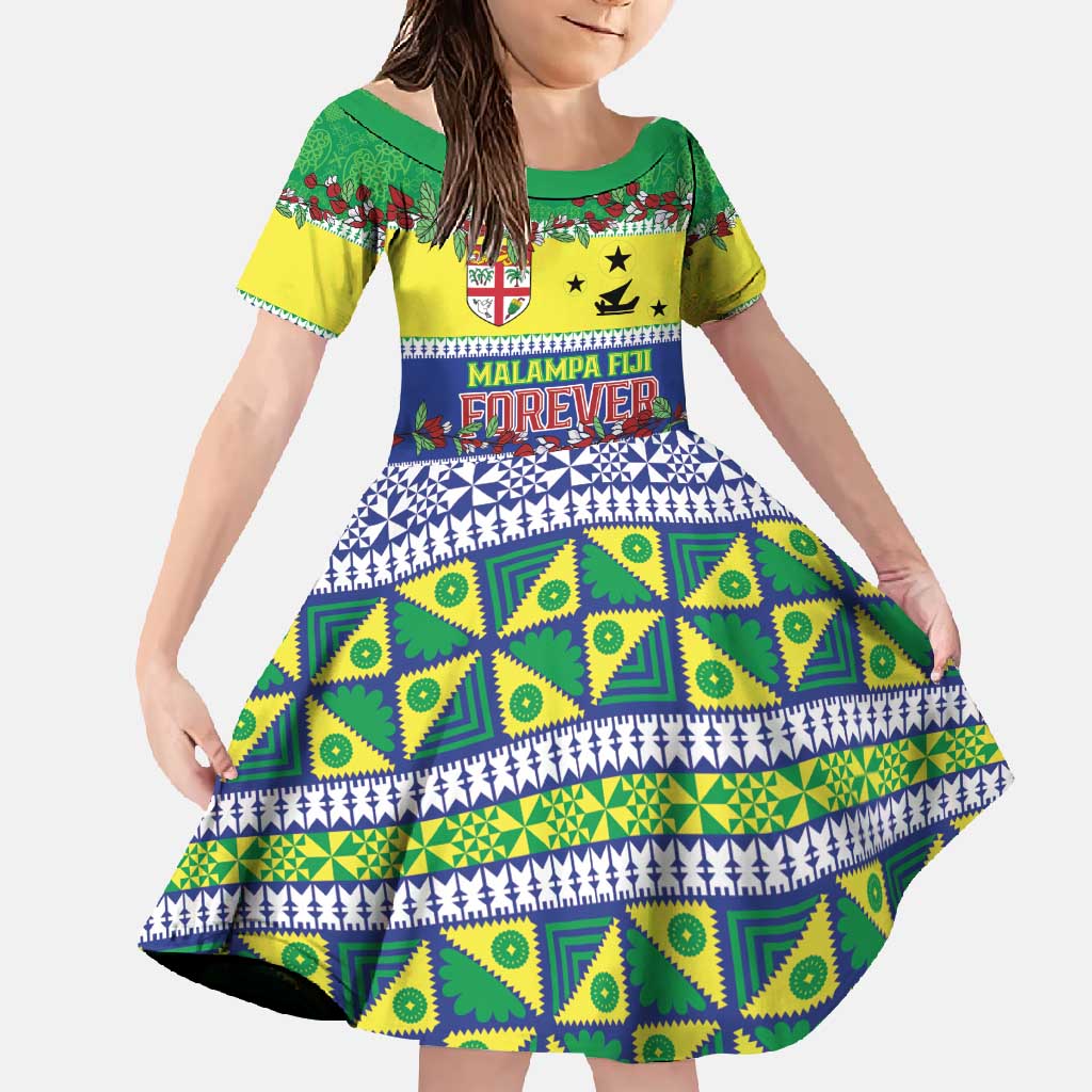Personalised Malampa Fiji Forever Family Matching Short Sleeve Bodycon Dress and Hawaiian Shirt Tagimoucia Polynesian Sand Drawing LT9 Daughter's Dress Yellow - Polynesian Pride