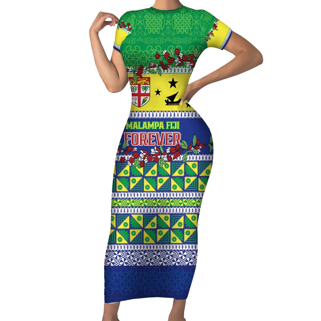 Personalised Malampa Fiji Forever Family Matching Short Sleeve Bodycon Dress and Hawaiian Shirt Tagimoucia Polynesian Sand Drawing LT9 Mom's Dress Yellow - Polynesian Pride