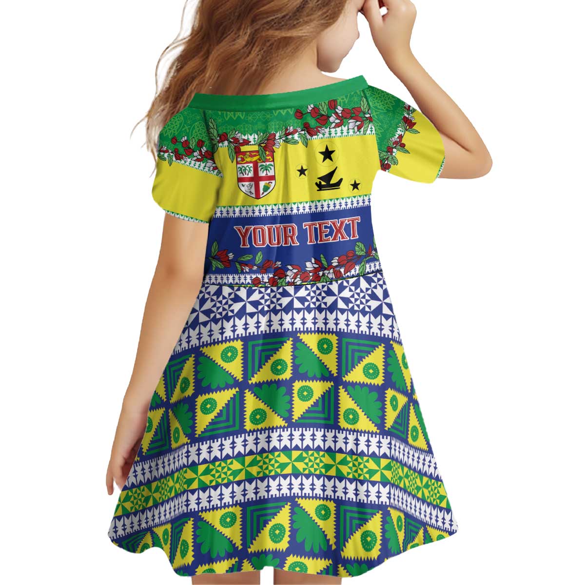 Personalised Malampa Fiji Forever Kid Short Sleeve Dress Tagimoucia Polynesian Sand Drawing - Polynesian Pride