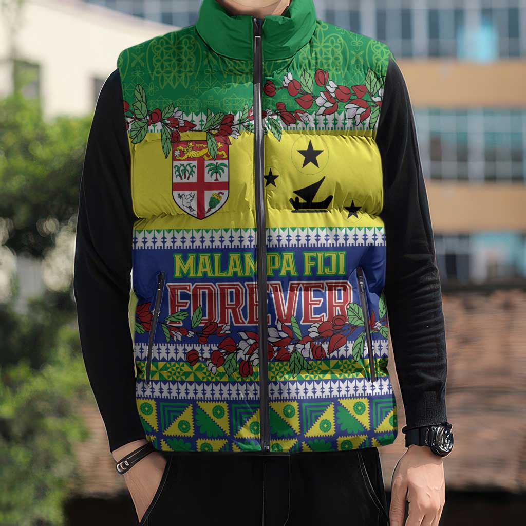 Personalised Malampa Fiji Forever Sleeveless Puffer Jacket Tagimoucia Polynesian Sand Drawing - Polynesian Pride