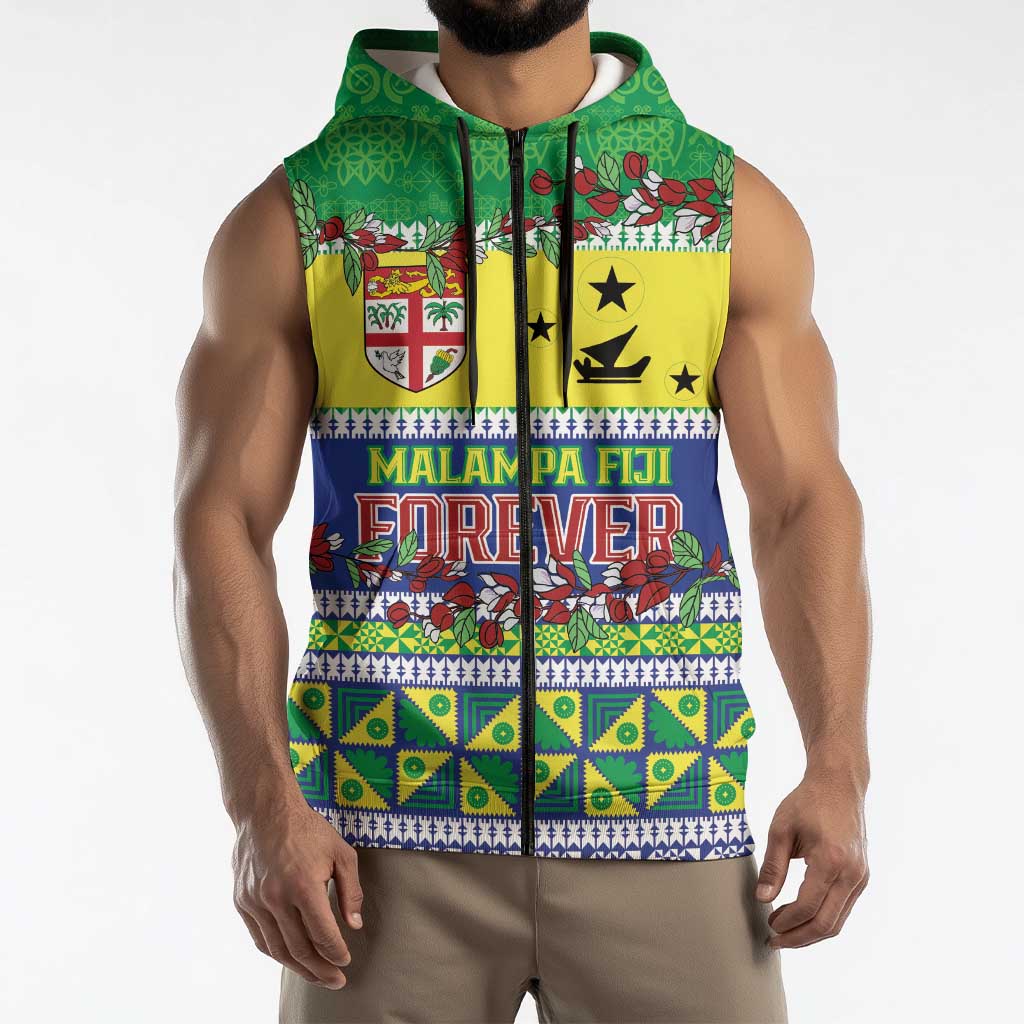 Personalised Malampa Fiji Forever Sleeveless Zip Hoodie Tagimoucia Polynesian Sand Drawing - Polynesian Pride