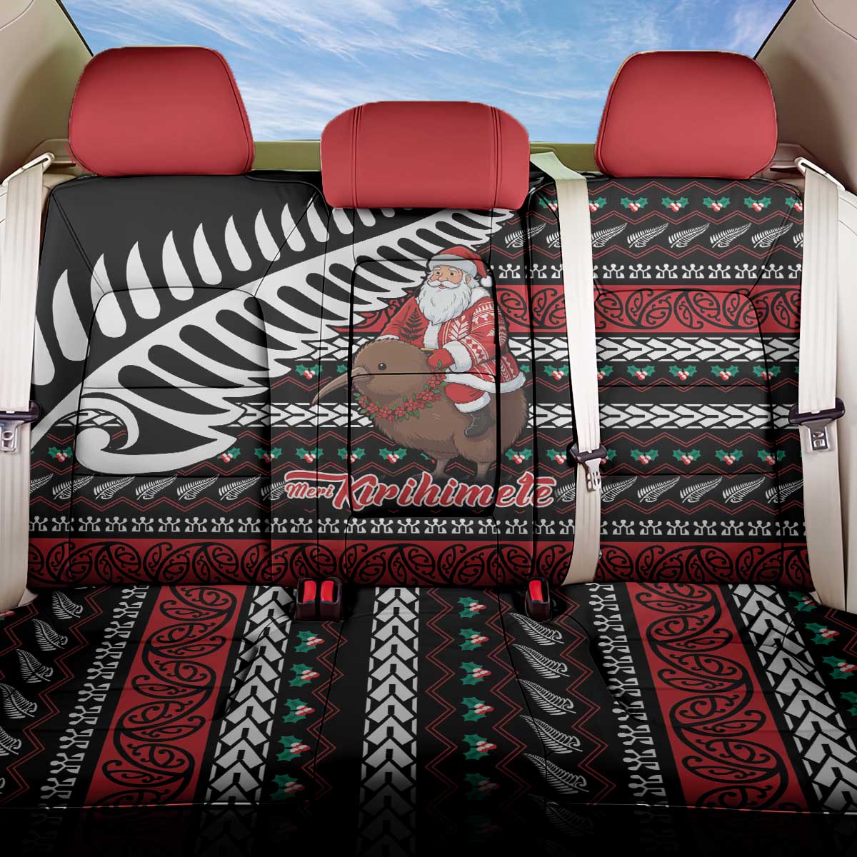 New Zealand Kiwi Santa Christmas Back Car Seat Cover He Wairua Kirihimete - Polynesian Pride