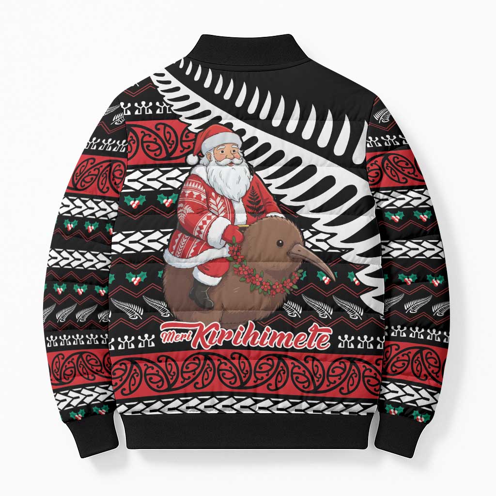 New Zealand Kiwi Santa Christmas Bomber Puffer Jacket He Wairua Kirihimete - Polynesian Pride