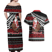 New Zealand Kiwi Santa Christmas Couples Matching Off Shoulder Maxi Dress and Hawaiian Shirt He Wairua Kirihimete LT9 - Polynesian Pride