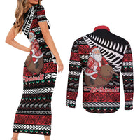 New Zealand Kiwi Santa Christmas Couples Matching Short Sleeve Bodycon Dress and Long Sleeve Button Shirt He Wairua Kirihimete - Polynesian Pride
