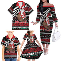 New Zealand Kiwi Santa Christmas Family Matching Off The Shoulder Long Sleeve Dress and Hawaiian Shirt He Wairua Kirihimete - Polynesian Pride