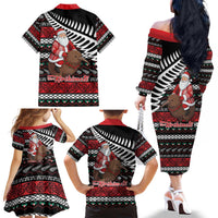 New Zealand Kiwi Santa Christmas Family Matching Off The Shoulder Long Sleeve Dress and Hawaiian Shirt He Wairua Kirihimete - Polynesian Pride