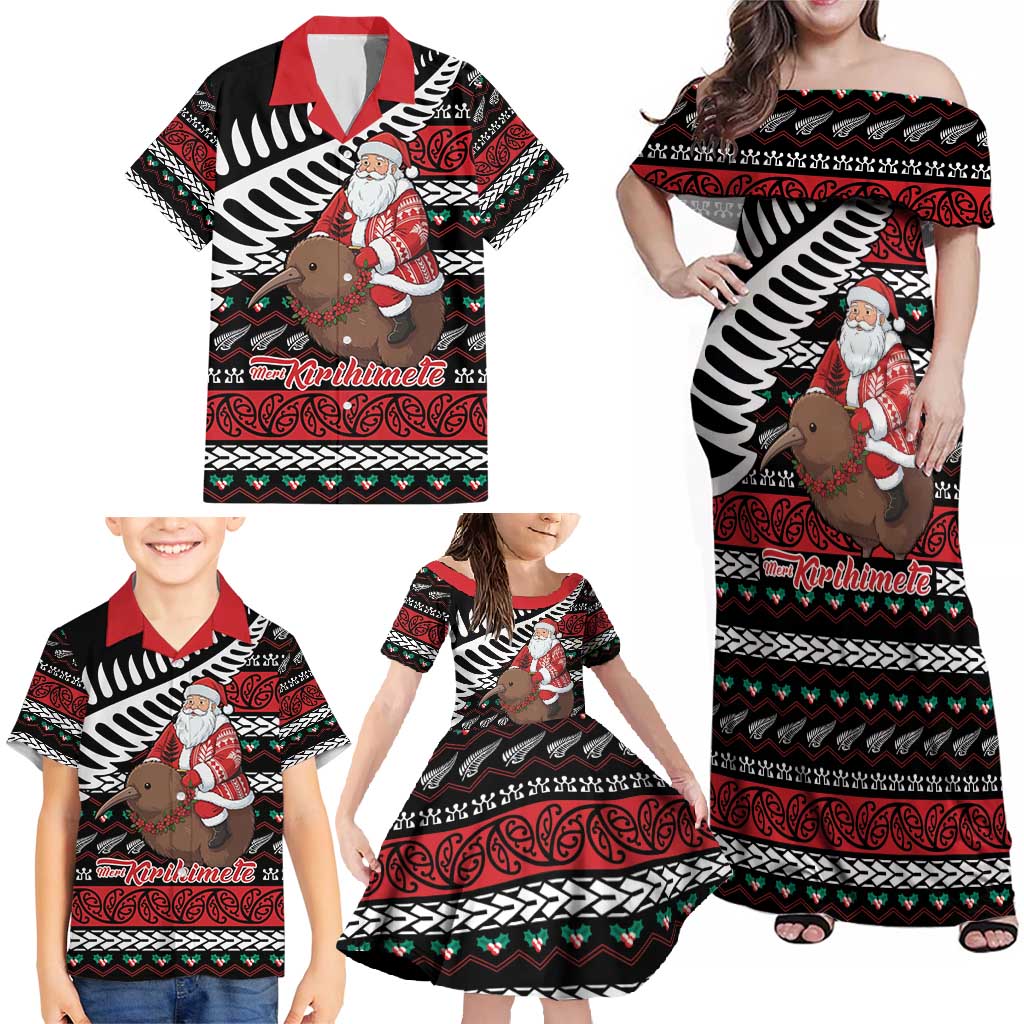 New Zealand Kiwi Santa Christmas Family Matching Off Shoulder Maxi Dress and Hawaiian Shirt He Wairua Kirihimete LT9 - Polynesian Pride