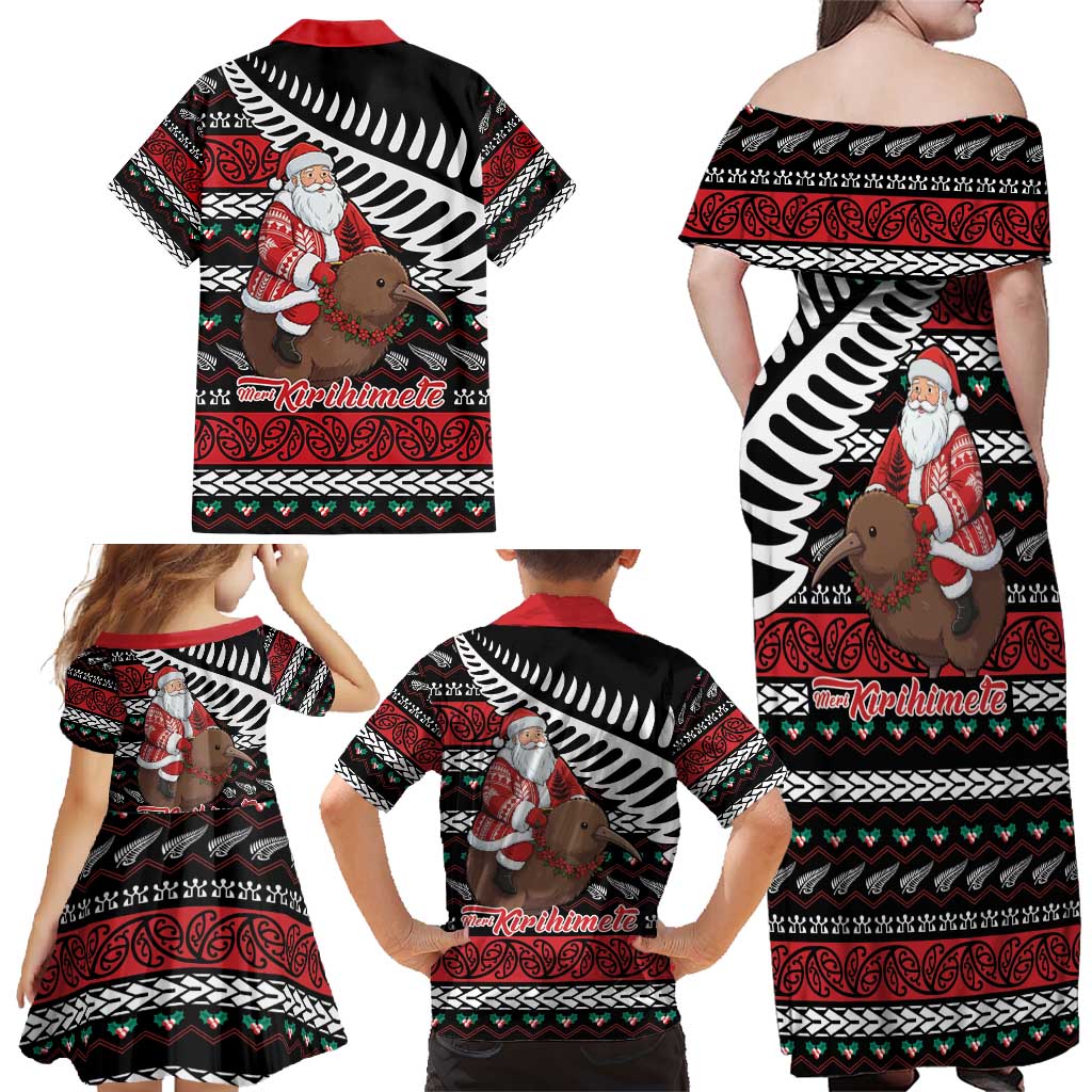 New Zealand Kiwi Santa Christmas Family Matching Off Shoulder Maxi Dress and Hawaiian Shirt He Wairua Kirihimete LT9 - Polynesian Pride