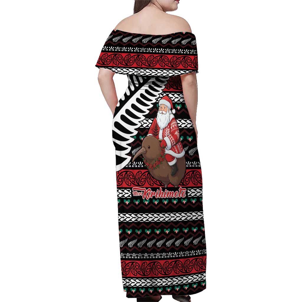 New Zealand Kiwi Santa Christmas Family Matching Off Shoulder Maxi Dress and Hawaiian Shirt He Wairua Kirihimete LT9 - Polynesian Pride