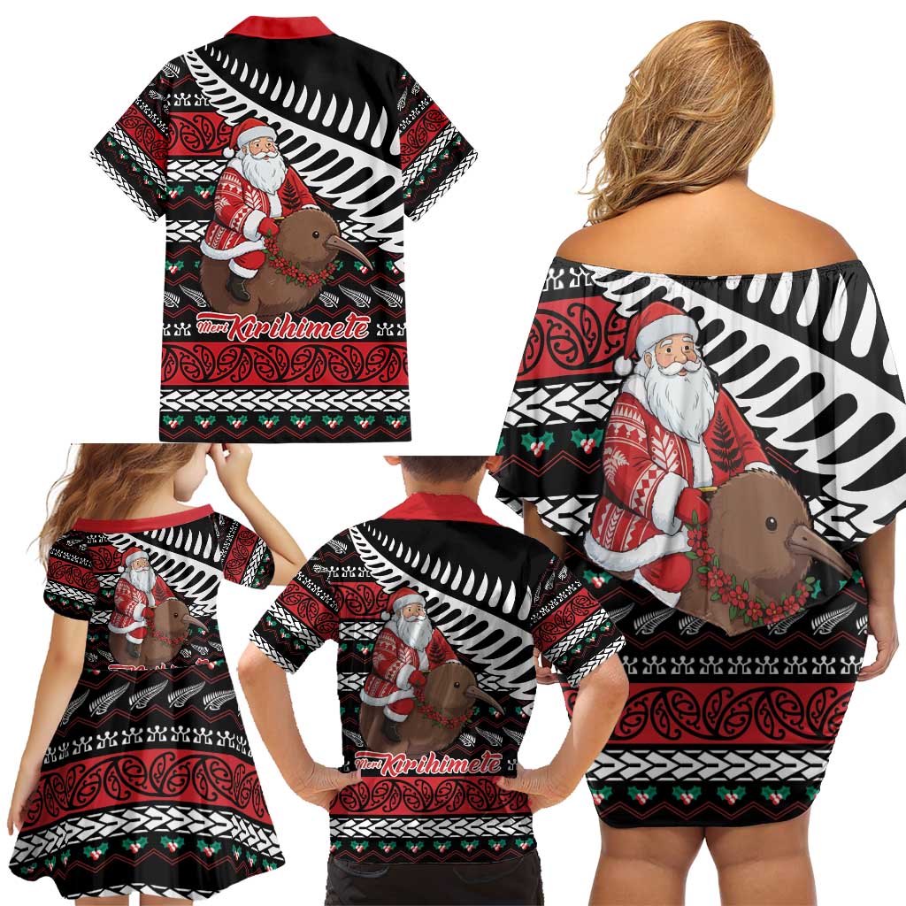 New Zealand Kiwi Santa Christmas Family Matching Off Shoulder Short Dress and Hawaiian Shirt He Wairua Kirihimete LT9 - Polynesian Pride